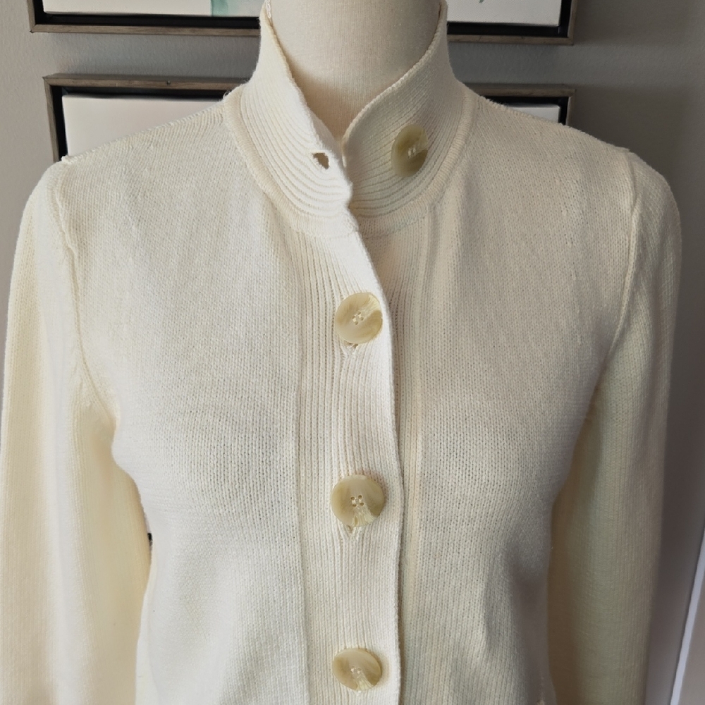 J. Jill Women's Small Cream Button Front Pocket Work Casual Cotton Cardigan - Picture 1 of 14